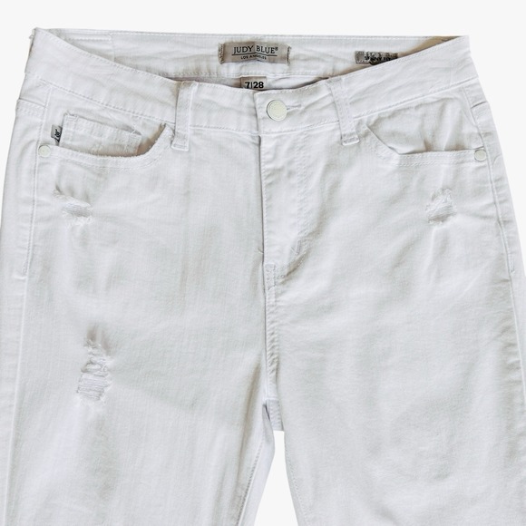 Judy Blue White Skinny Fit Jeans S Sz 7 / 28 Lace Patches Stretch Distressed - Picture 2 of 16